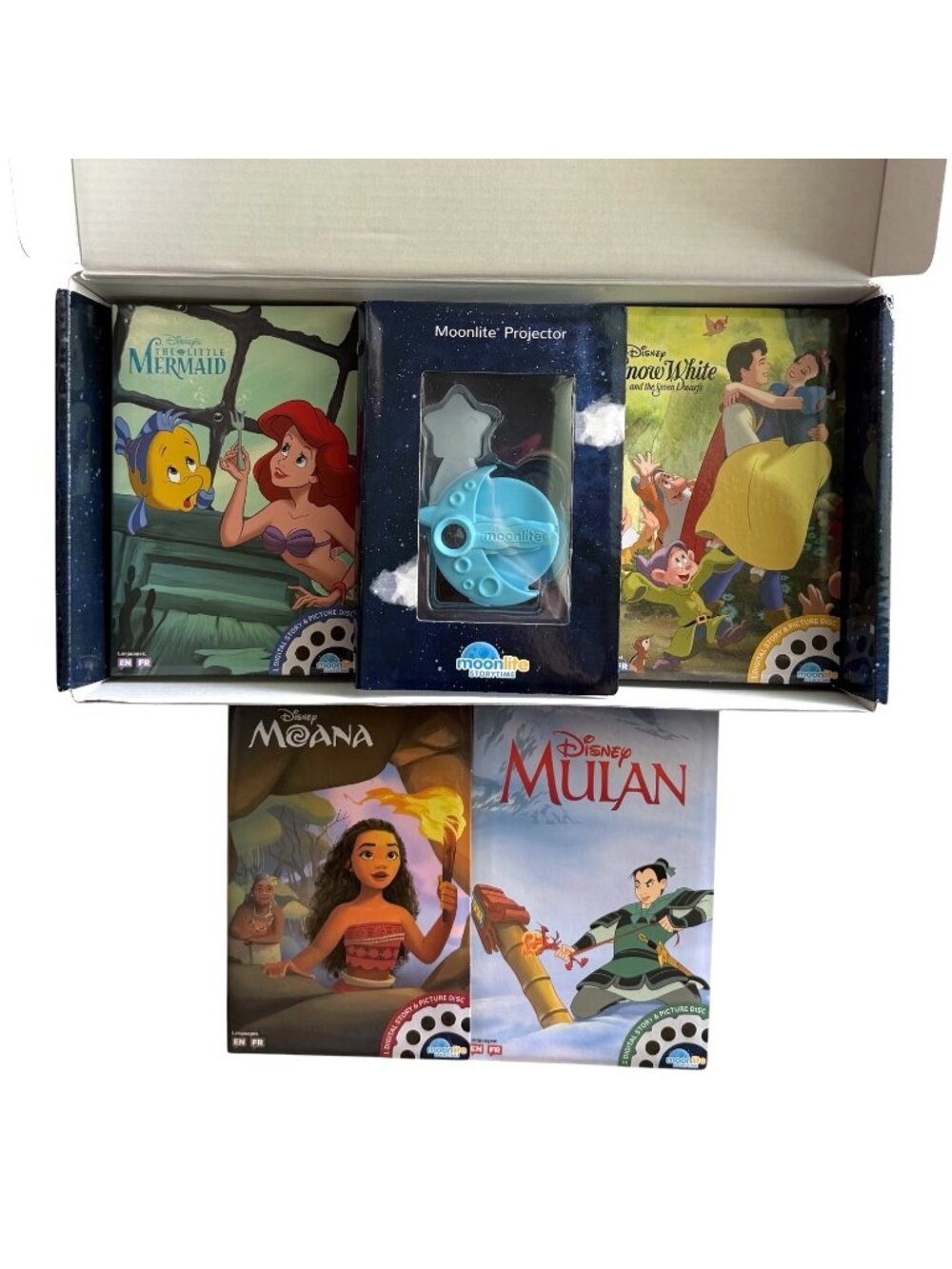 Moonlite Storytime Disney Princess Projector Set 4 Stories Little Mermaid Moana